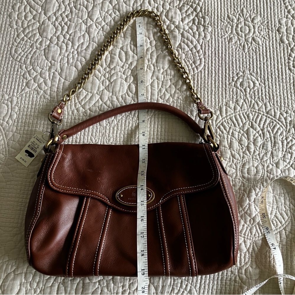 NWT Talbots brown leather shoulder bag w/magnetic closure & chain option - Picture 12 of 16